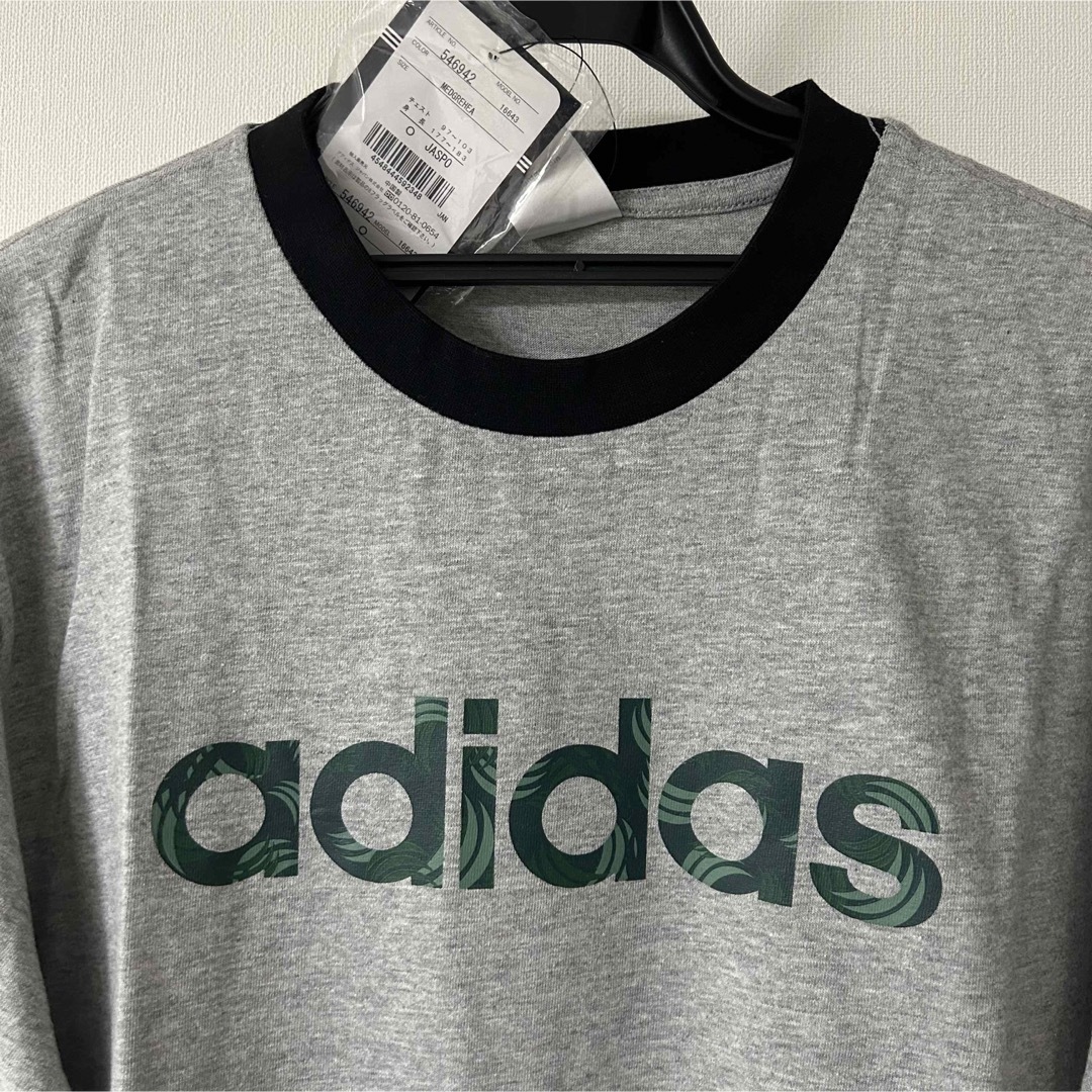 adidas(アディダス)の新品　トレンド品　adidas Y2KリンガーTシャツ　グレー×ブラック　XL メンズのトップス(Tシャツ/カットソー(半袖/袖なし))の商品写真