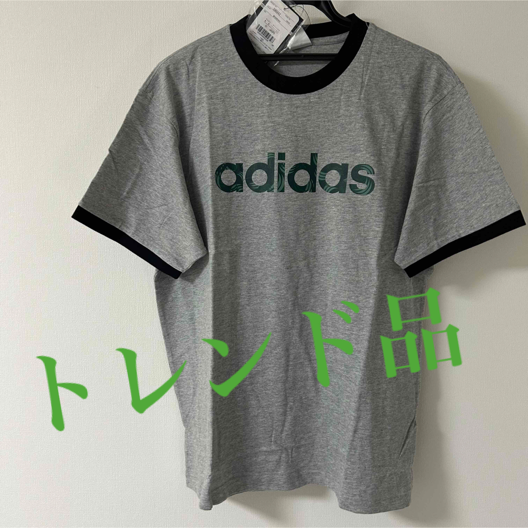 adidas(アディダス)の新品　トレンド品　adidas Y2KリンガーTシャツ　グレー×ブラック　XL メンズのトップス(Tシャツ/カットソー(半袖/袖なし))の商品写真