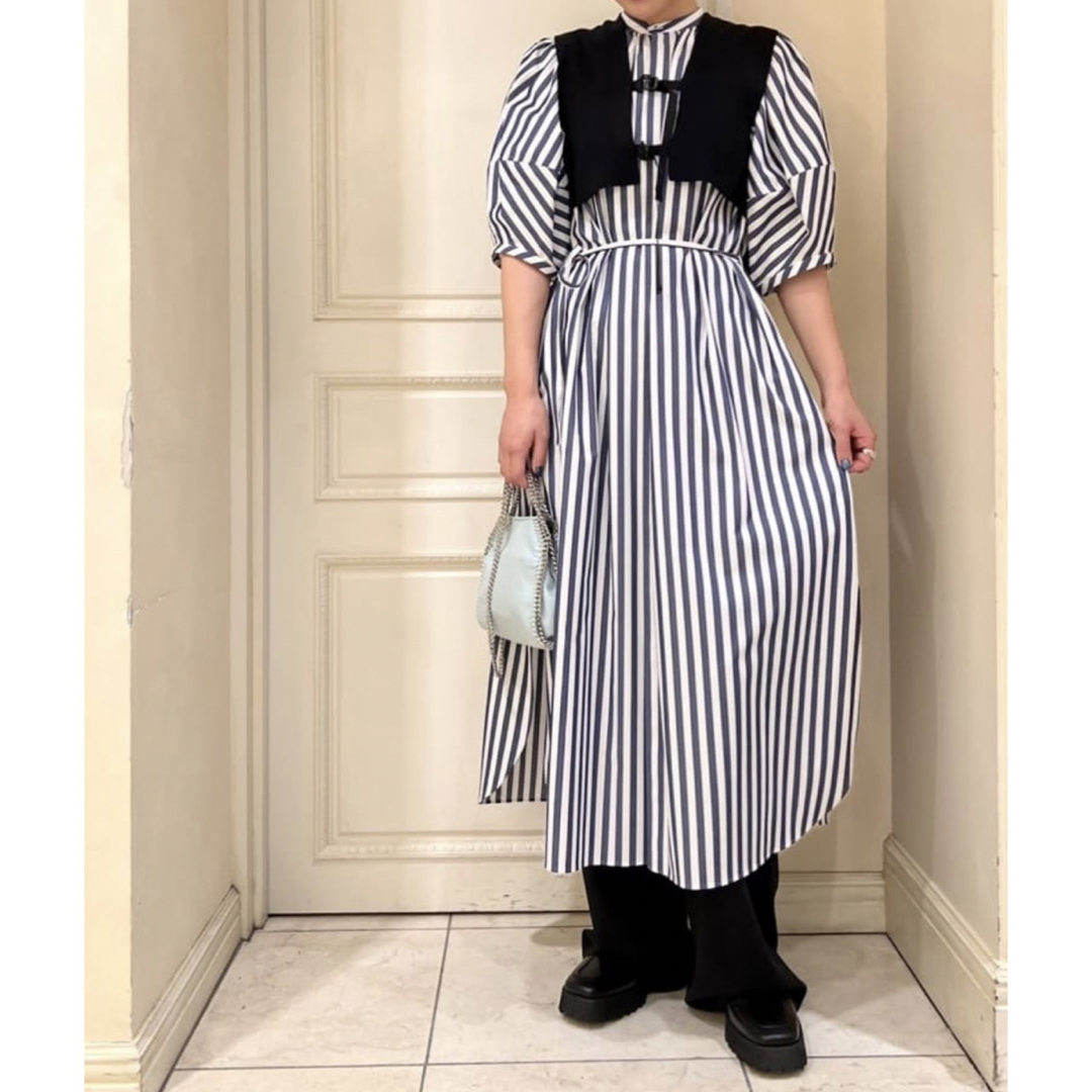 T/C STRIPED BALLOON SLEEVE DRESS