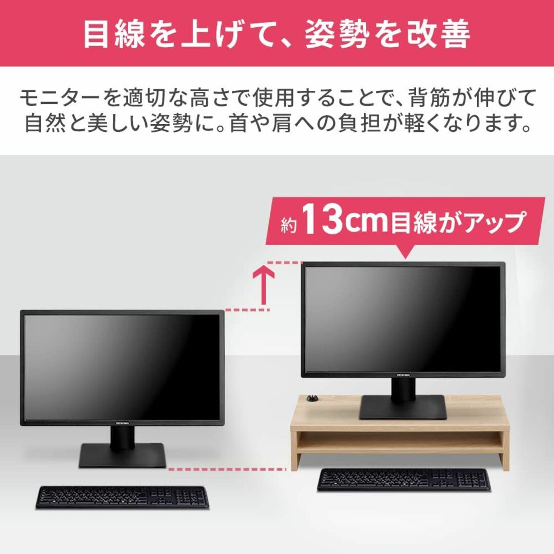 アイリスオーヤマ デスクがスッキリするモニター台 幅59cm 収納棚付き ホワイ