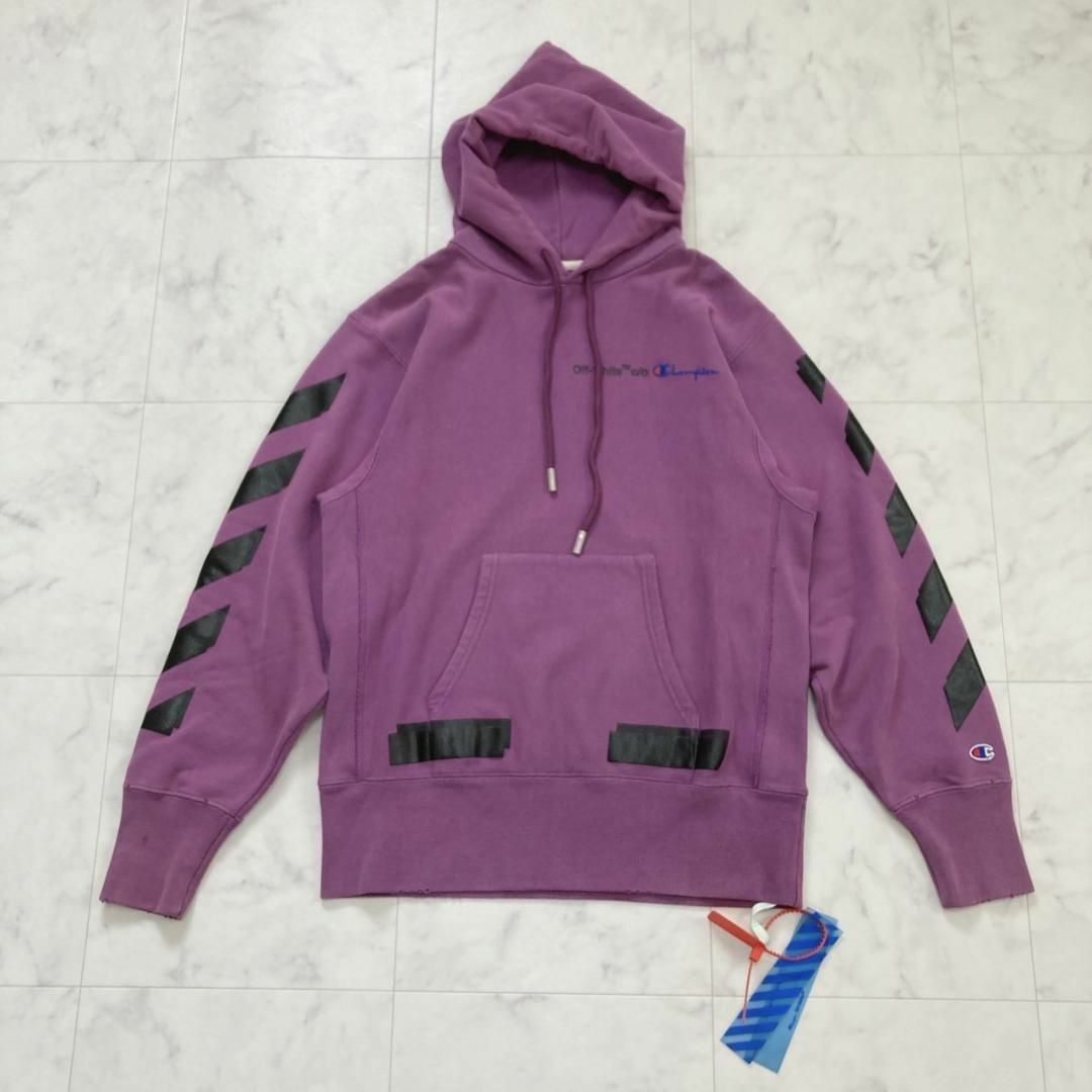 off-white x champion コラボ　リバースウィーブ パーカーS