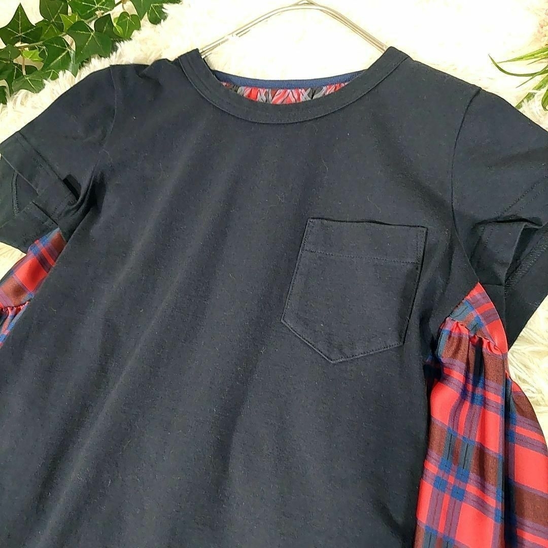 sacai サカイ◉半袖カットソー Tシャツ(S)チュニック 切替 チェック