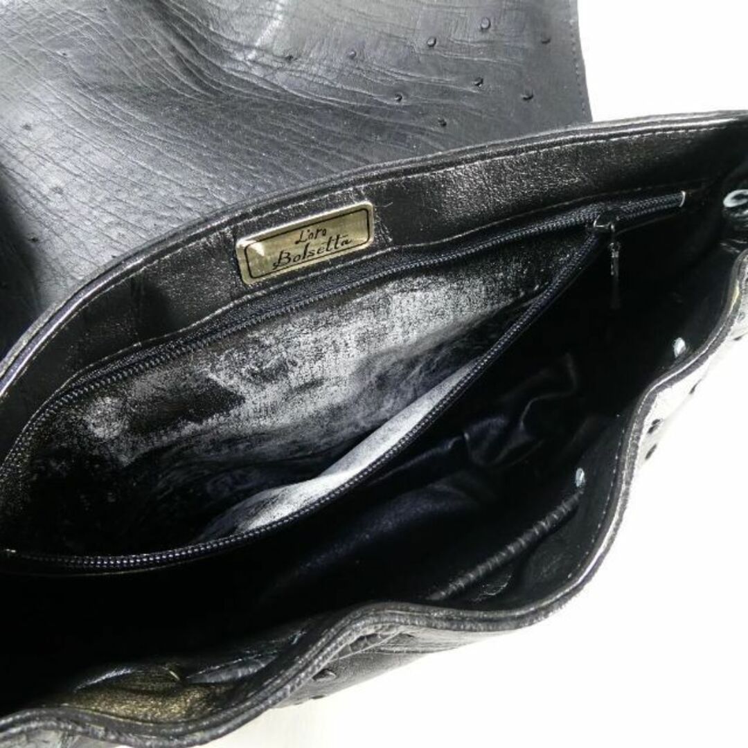 ほぼ美品 Loro Bolsetta オーストリッチ レザー ショルダーバッグ-