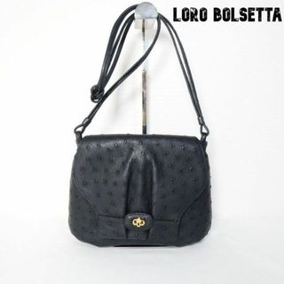 ほぼ美品 Loro Bolsetta オーストリッチ レザー ショルダーバッグ-