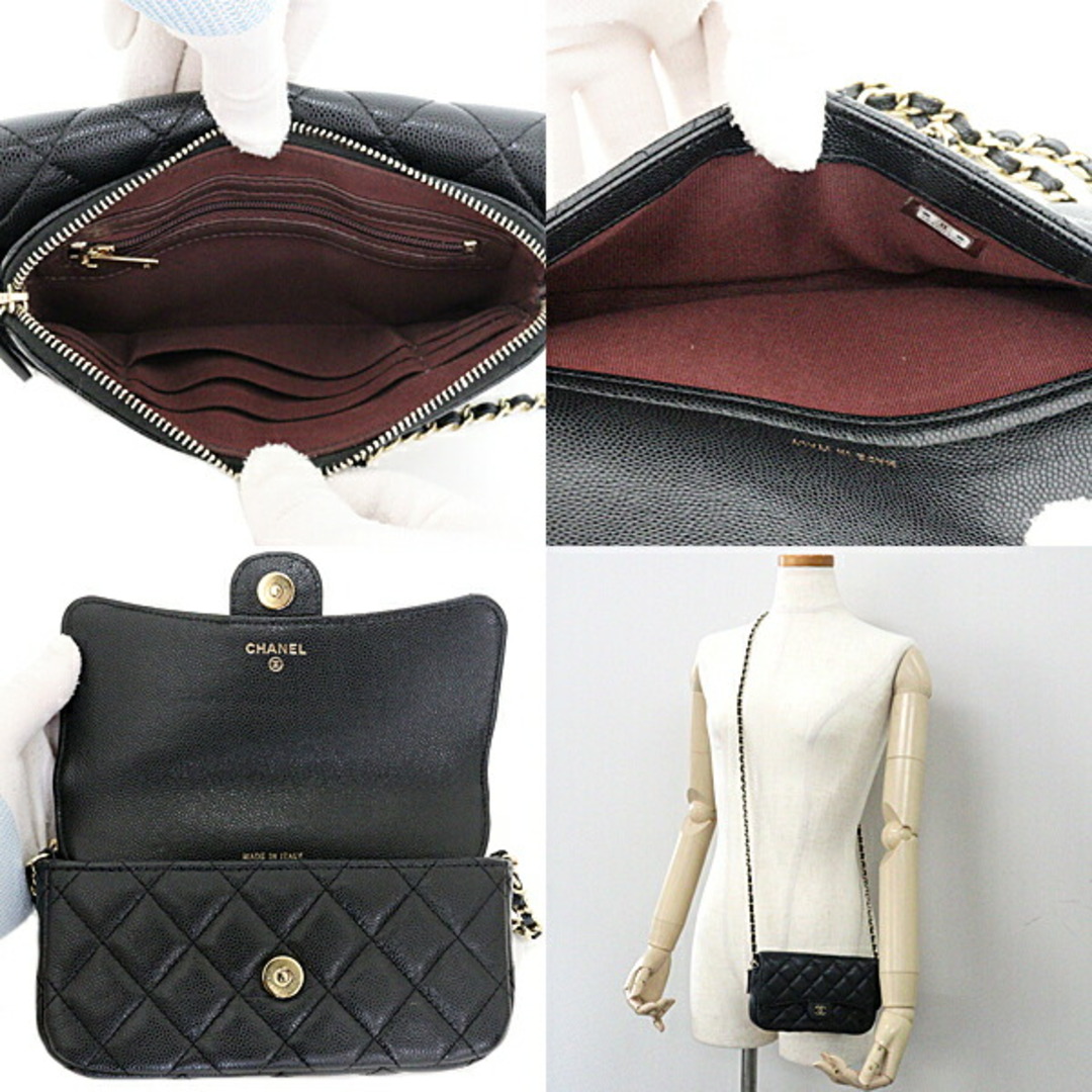 CHANEL(シャネル)のシャネル CHANEL フラップ フォンケース チェーンショルダーバッグ マトラッセ キャビア AP2096 ブラック ゴールド金具【中古】Aランク レディースのバッグ(メッセンジャーバッグ)の商品写真