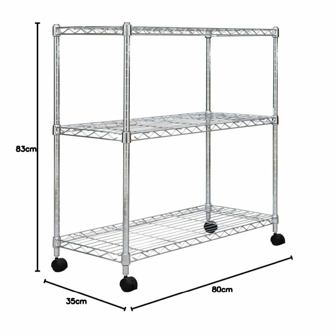 アイリスオーヤマ メタルラック本体 3段 キャスター付き 防サビ加工 ポール径1