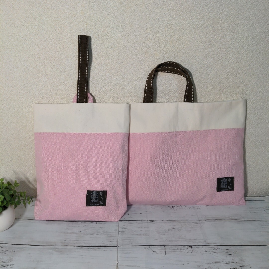 ピンク 白 帆布 ハンドメイド レッスンバック シューズケース セット 入園入学の通販 by まこ レッスンバッグ シューズケース ハンドメイド