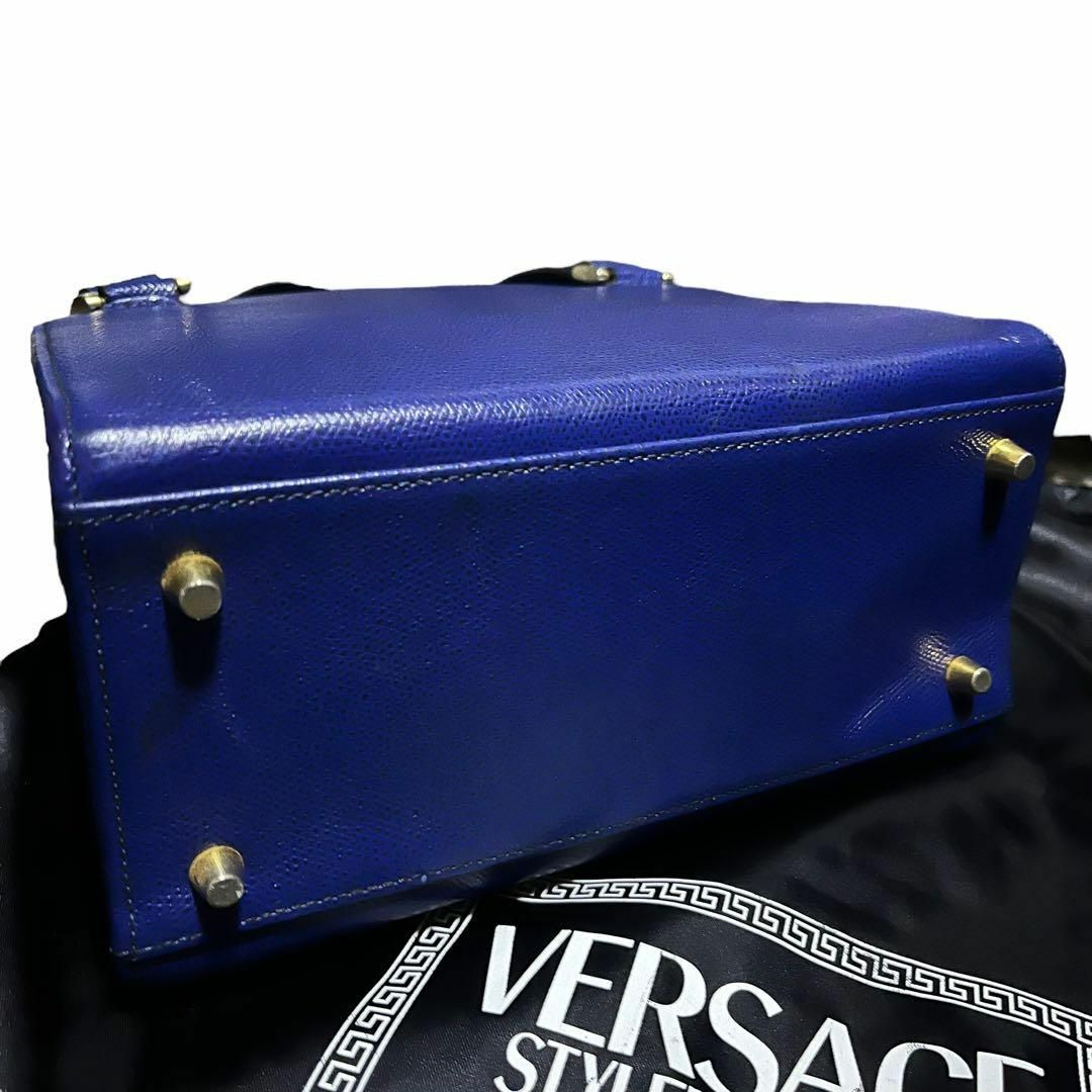 【美品✨】ヴェルサーチ サンバースト ハンドバッグ 型押し レザー ブルー