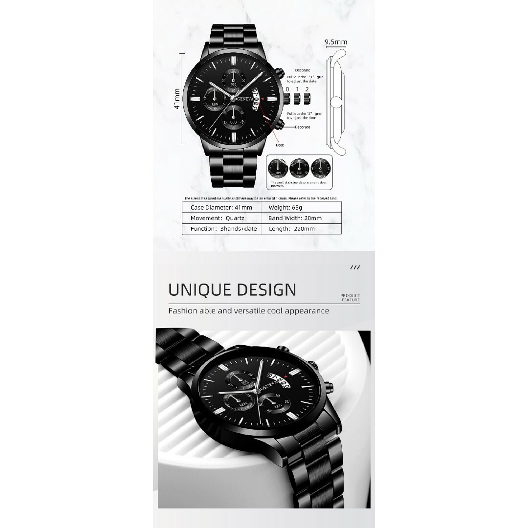 新品 メンズ腕時計 アナログ ウォッチ ステンレス スチール ブラック&シルバー メンズの時計(腕時計(アナログ))の商品写真