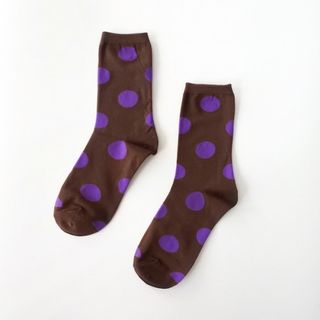 水玉模様 ショート ソックス（ブラウン）レディース 靴下 socks sox(ソックス)