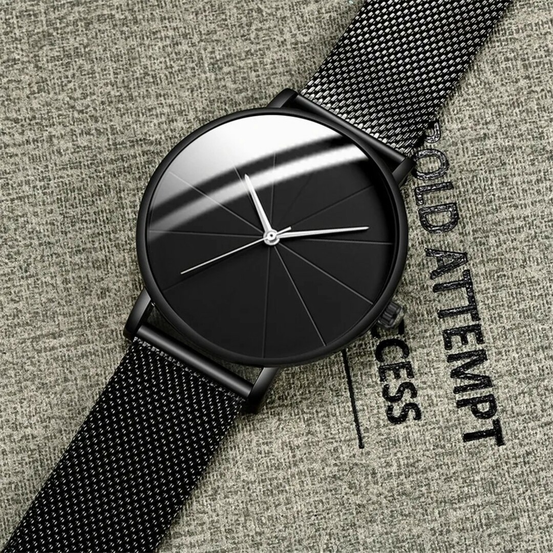 新品 メンズ腕時計 アナログ クォーツ ステンレススチール 薄型 ブラック メンズの時計(腕時計(アナログ))の商品写真