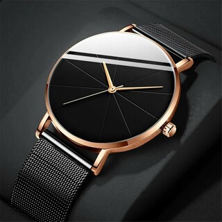 新品 メンズ腕時計 アナログ クォーツ ステンレススチール 薄型 ブラック(腕時計(アナログ))