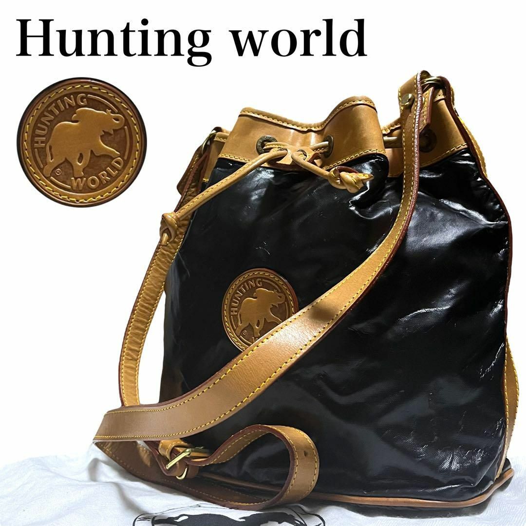 HUNTING WORLD ハンティングワールド 巾着レザーショルダーバッグ