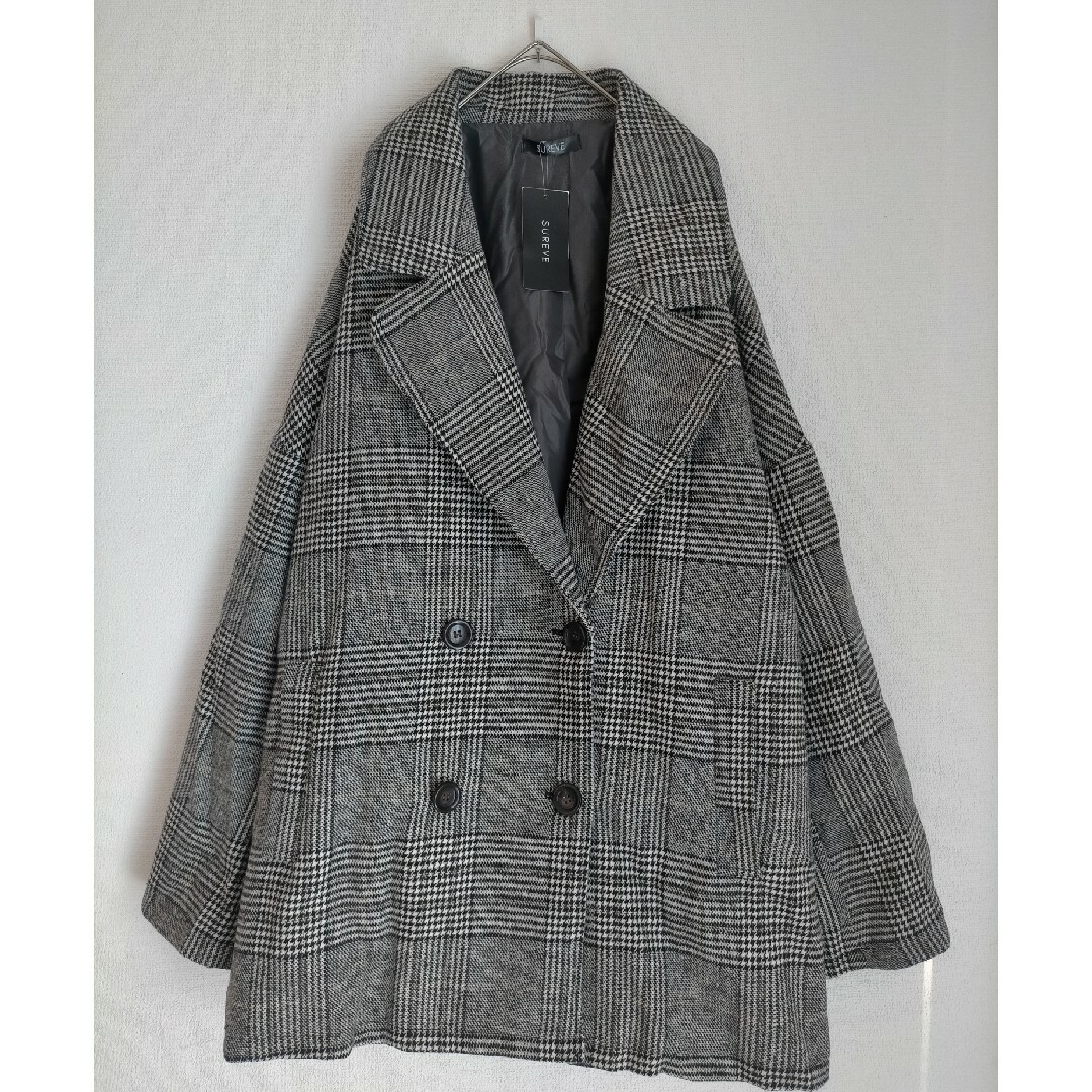 大きいサイズ 4L グレンチェック コート レディースのジャケット/アウター(テーラードジャケット)の商品写真