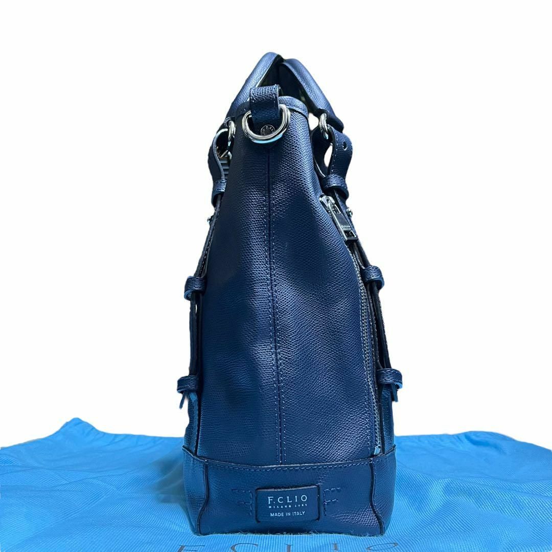 美品✨】エフクリオ ビジネスバッグ 2way ロゴ刻印 シボ革 ネイビーの