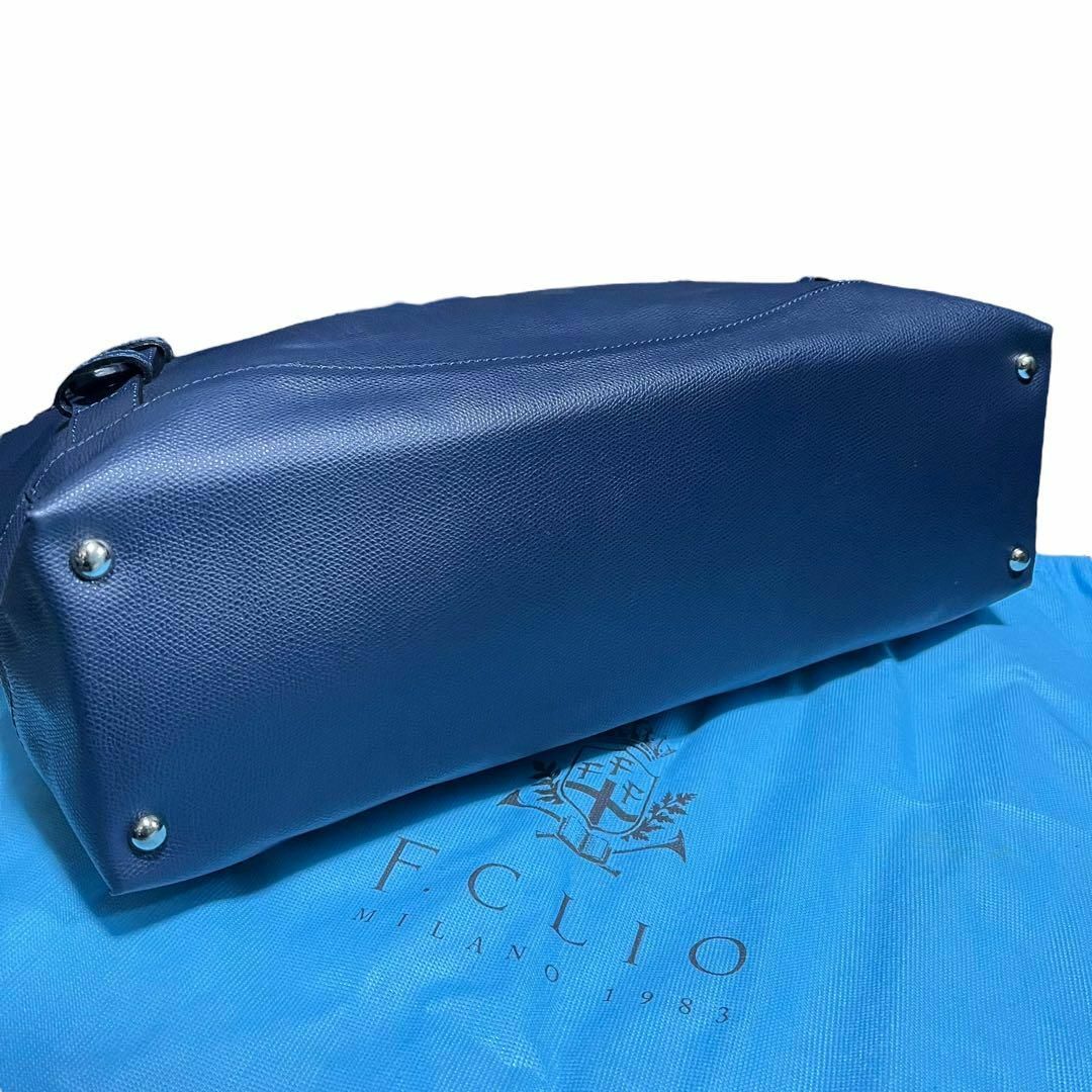 美品✨】エフクリオ ビジネスバッグ 2way ロゴ刻印 シボ革 ネイビーの