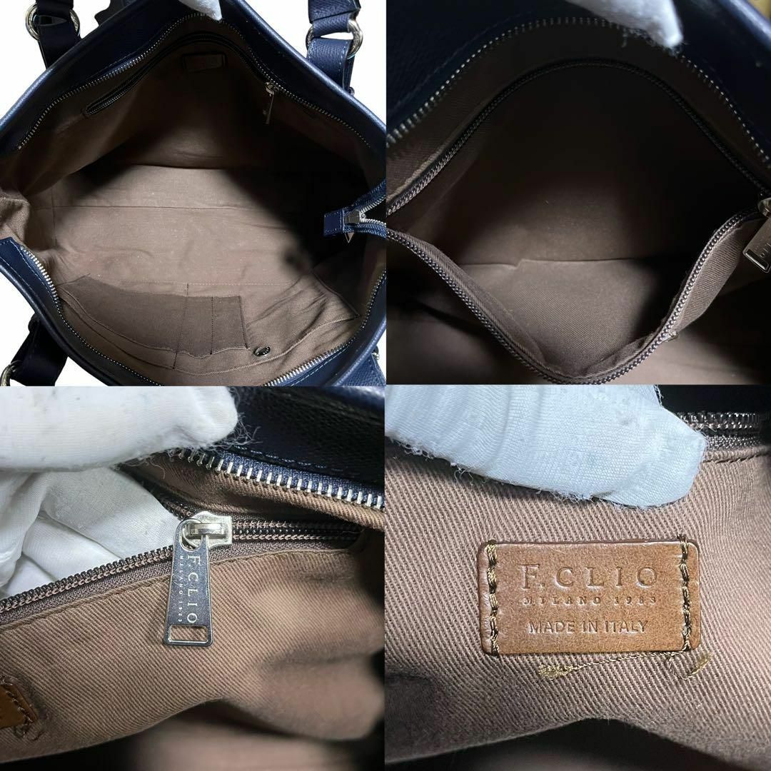 美品✨】エフクリオ ビジネスバッグ 2way ロゴ刻印 シボ革 ネイビーの