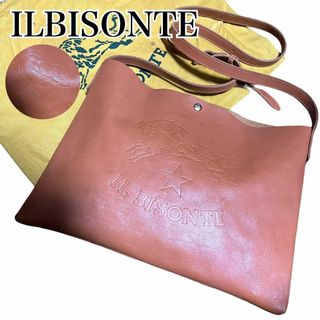 イルビゾンテ(IL BISONTE)の【美品✨】イルビゾンテ ショルダーバッグ デカロゴ レザー ブラウン(トートバッグ)