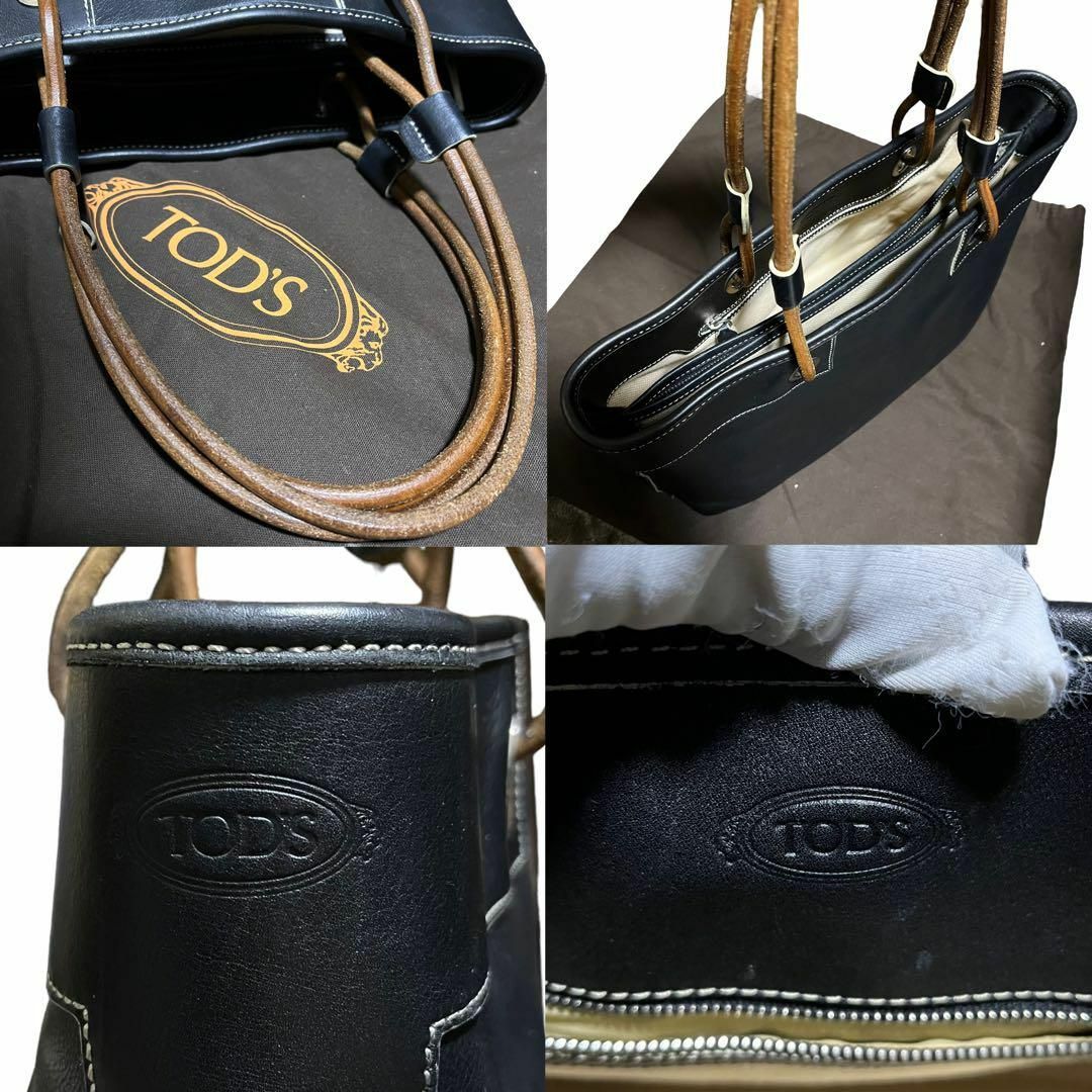 カラーTOD's トートバッグ 肩掛け ブラック 黒色 レザー ロゴ