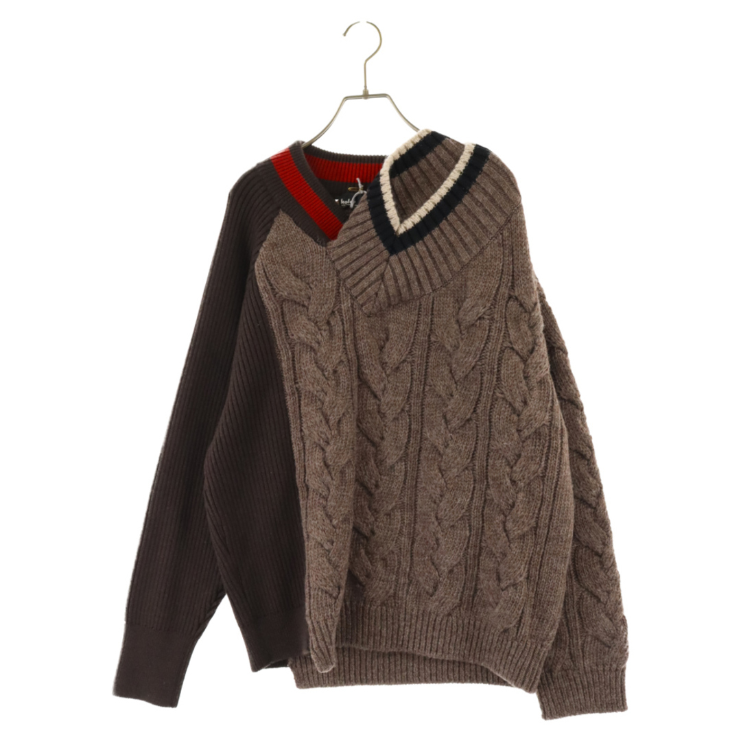 kolor カラー 21AW CRAZY PATTERN KNIT ビッグケーブル ドッキングデザイン チルデンニット 長袖セーター 21WCM-N02302 ブラウン