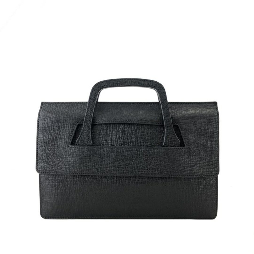 LOEWE ロエベ ロゴ フラップ エンボス レザー ハンドバッグ ブラック