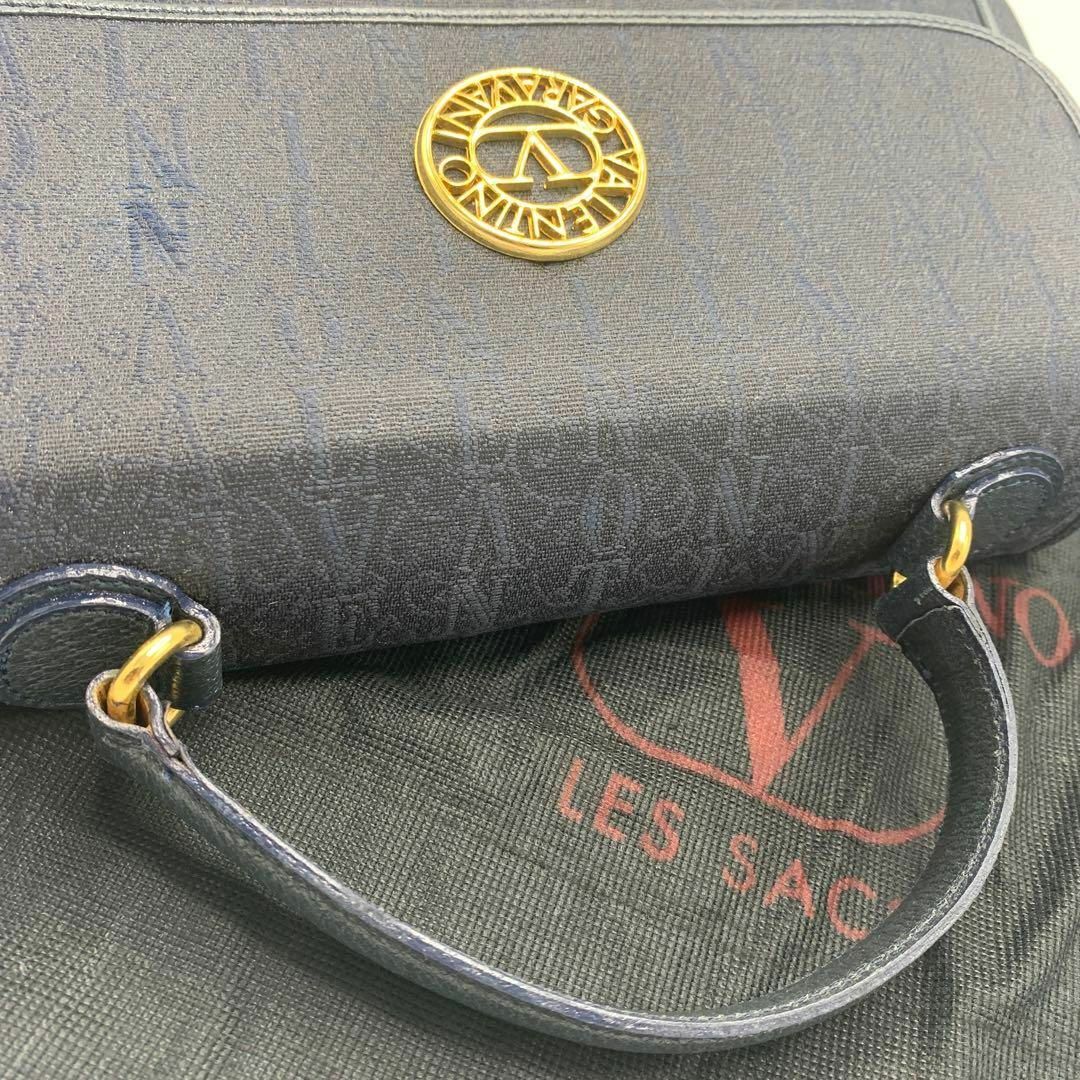【極美品✨】VALENTINO GARAVANI ハンドバッグ ロゴ総柄 紺色