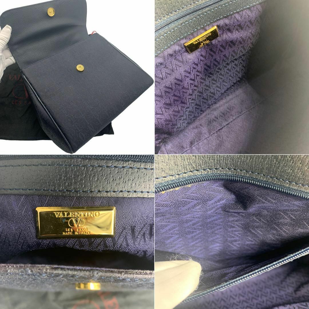 【極美品✨】VALENTINO GARAVANI ハンドバッグ ロゴ総柄 紺色