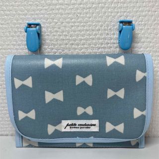 ラミネート移動ポケット♡リボンリボン♡スモーキーブルー(外出用品)