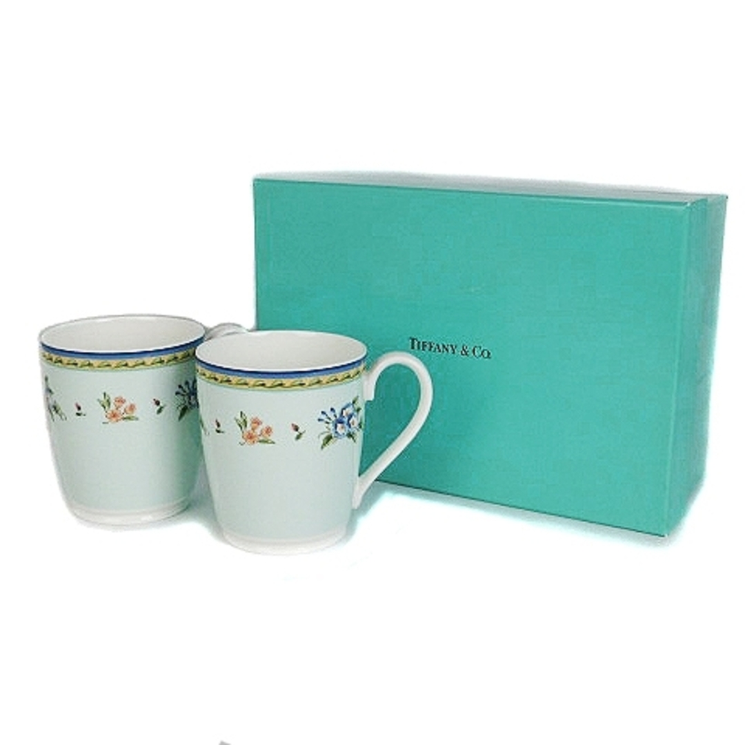 未使用品△TIFFANY&CO. ティファニー MORNING GLORY 2000 モーニング グローリー 2000 ペア マグカップ 花柄 ブルー系×マルチカラー 箱付　e06-st30313-94