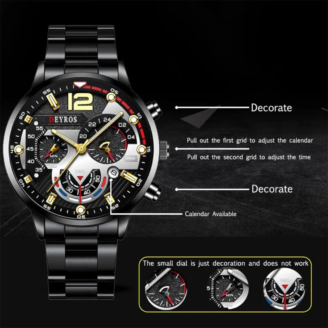 【新品】腕時計アナログDEYROS クロノグラフ メンズ シルバーゴールド メンズの時計(腕時計(アナログ))の商品写真
