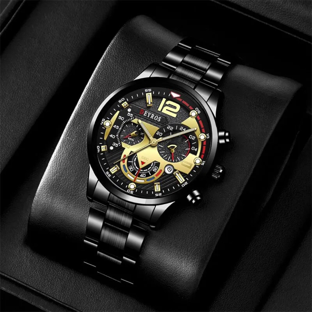 【新品】腕時計アナログDEYROS クロノグラフ メンズ ブラックゴールド メンズの時計(腕時計(アナログ))の商品写真