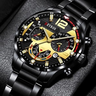 【新品】腕時計アナログDEYROS クロノグラフ メンズ ブラックゴールド(腕時計(アナログ))