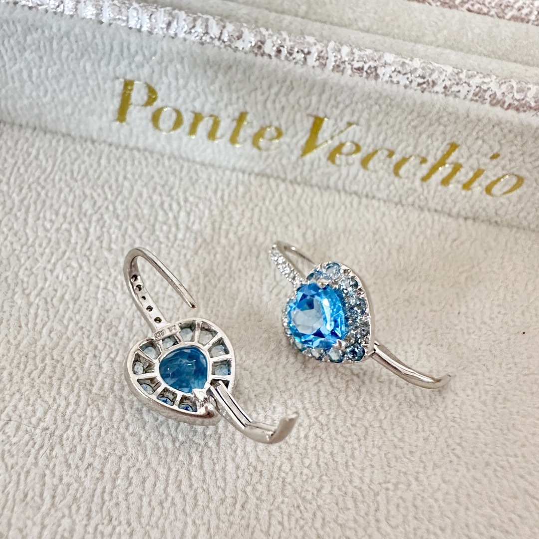 ポンテヴェキオ Ponte Vecchio ネックレス ピアス 2点セット ハートシェイプ カボション ブルートパーズ 4.25ct/3.99ct ダイヤモンド 0.05ct/0.05ct K9PG ホワイト ブラック ラッカー エナメルK18PG