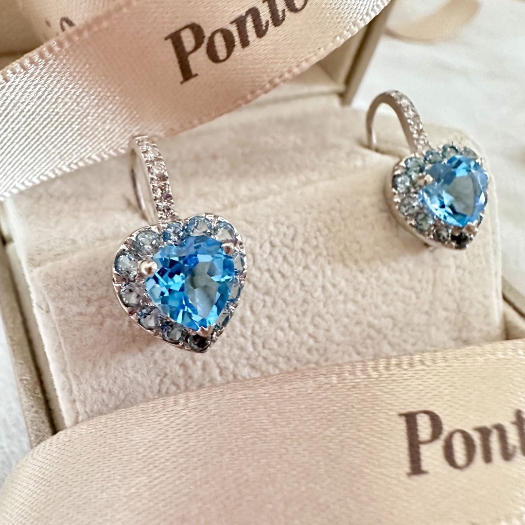 ポンテヴェキオ Ponte Vecchio ネックレス ピアス 2点セット ハートシェイプ カボション ブルートパーズ 4.25ct/3.99ct ダイヤモンド 0.05ct/0.05ct K9PG ホワイト ブラック ラッカー エナメルK18PG