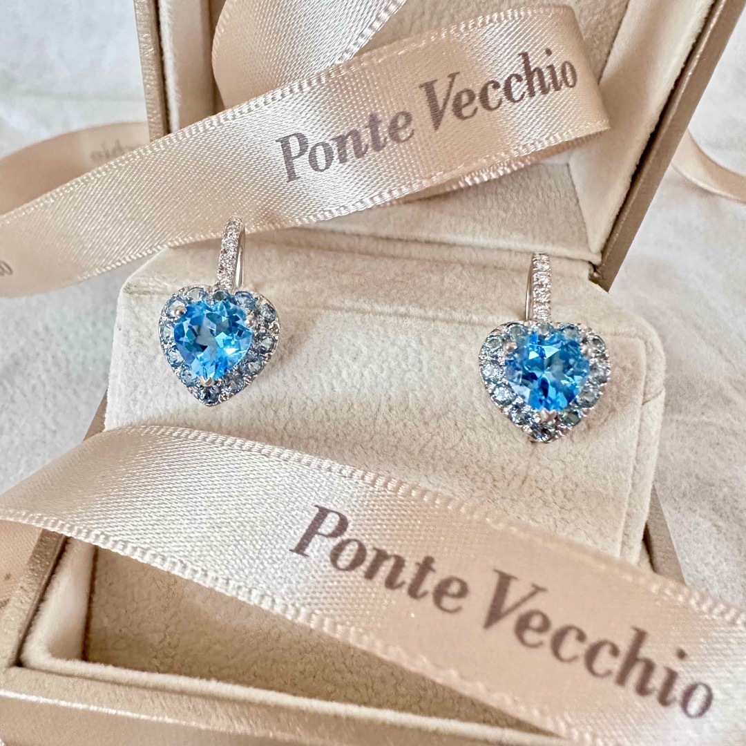 Ponte Vecchioダイヤモンド&ブルートパーズのハートピアス