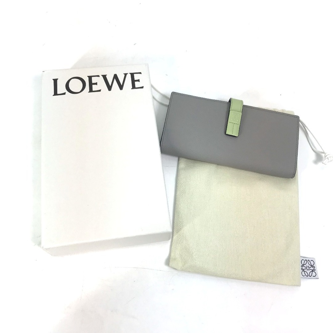 ロエベ LOEWE バーティカル ウォレットラージ アナグラム 折り財布 長財布 レザー グレー×グリーン 未使用