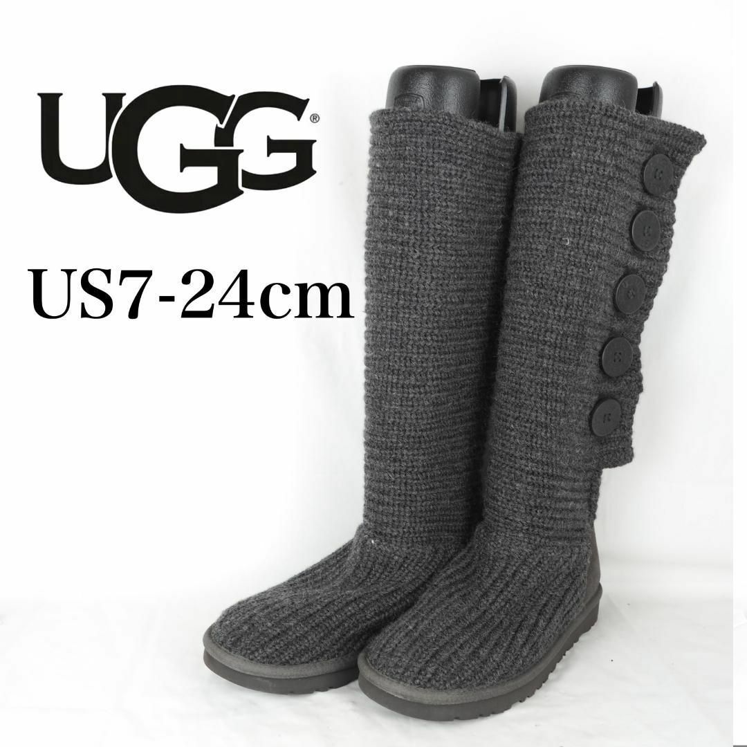 UGG*アグ*ニットブーツ*24cm*グレー*B3417 - ブーツ