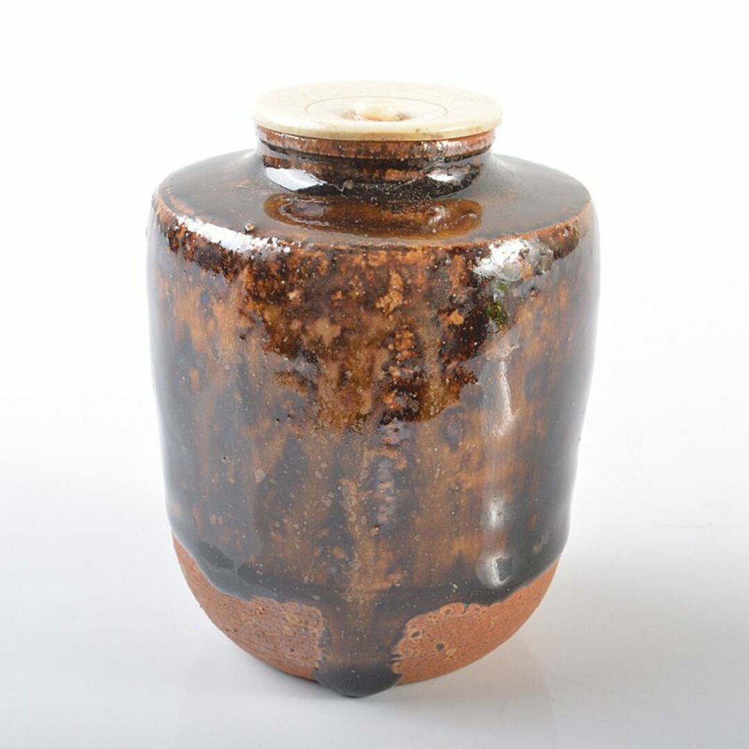 茶道具 瀬戸焼 肩衝茶入 袱紗付 時代箱 V R6294 茶道具 瀬戸焼 肩衝茶入 袱紗付 時代箱 V R6294