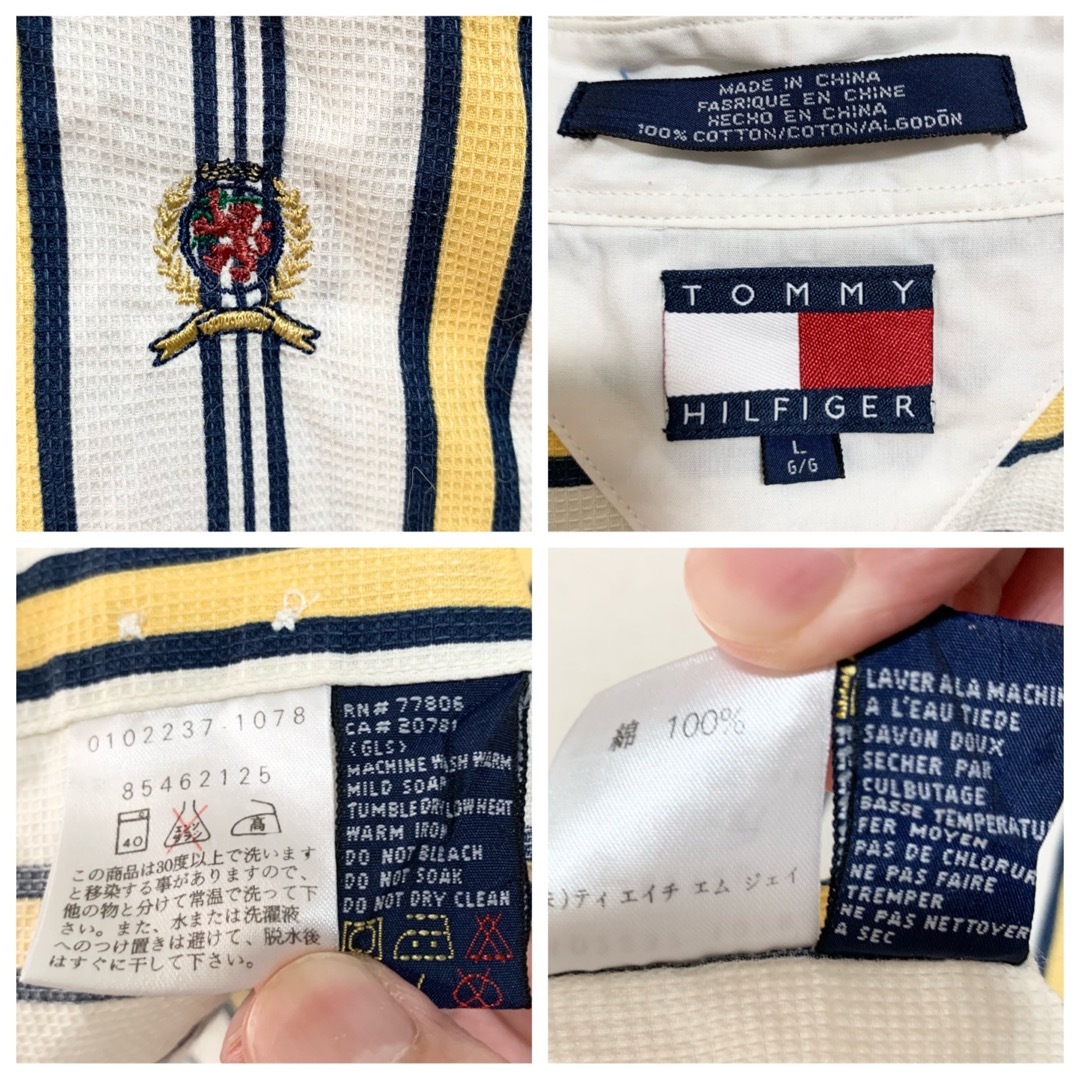 TOMMY HILFIGER(トミーヒルフィガー)の90s トミーヒルフィガー BDシャツ 半袖シャツ ストライプ 白 旧タグ  メンズのトップス(シャツ)の商品写真