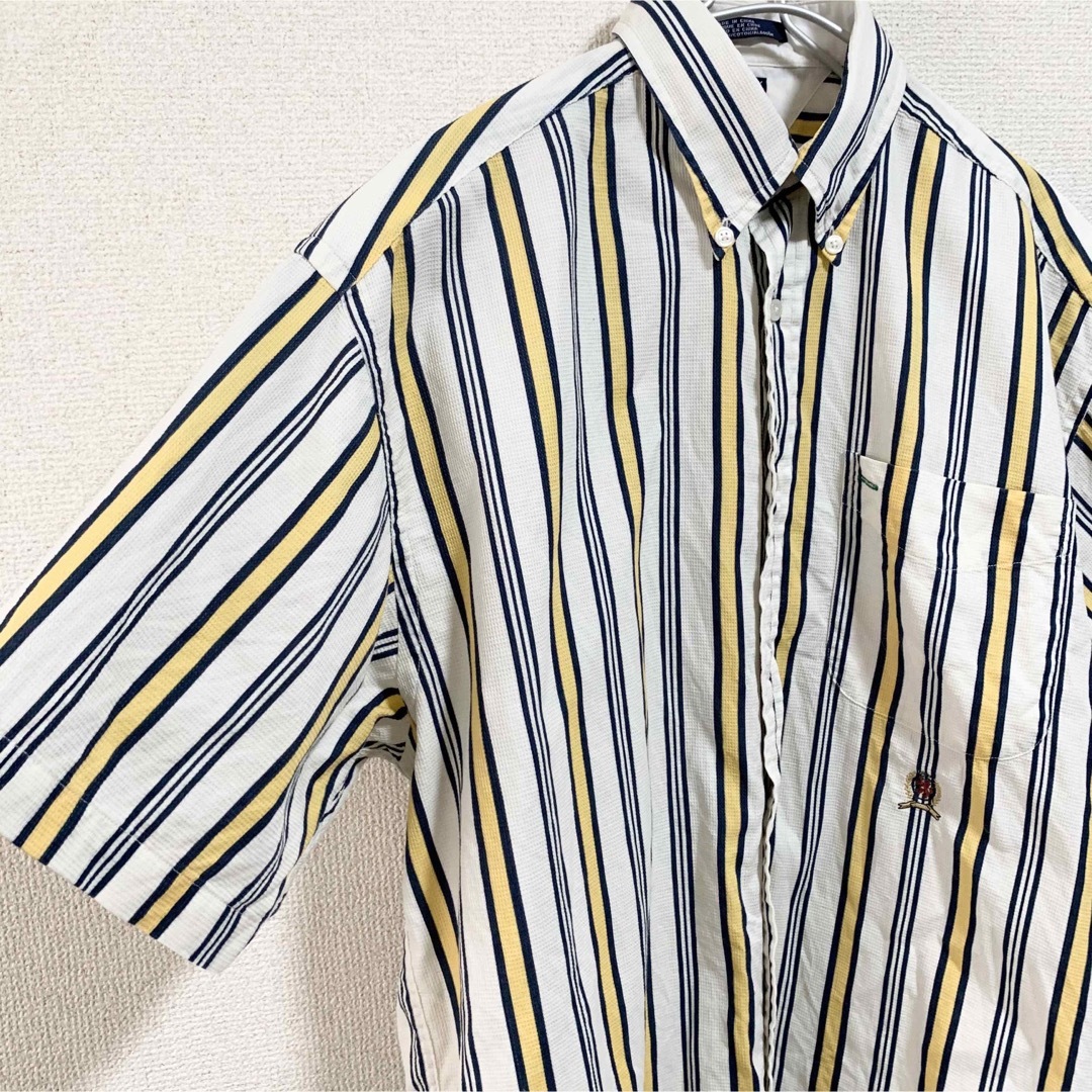 TOMMY HILFIGER(トミーヒルフィガー)の90s トミーヒルフィガー BDシャツ 半袖シャツ ストライプ 白 旧タグ  メンズのトップス(シャツ)の商品写真