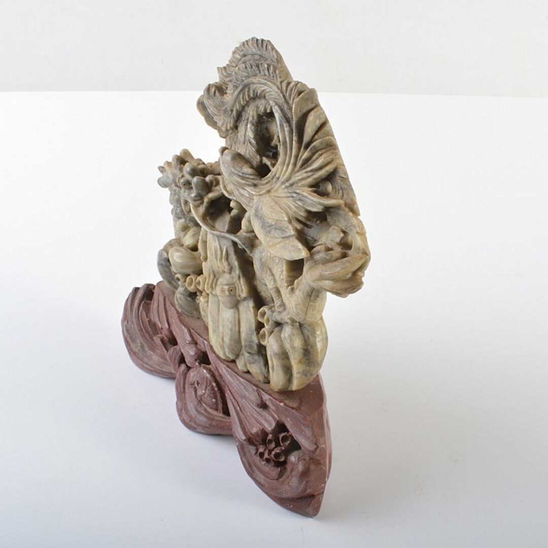 早割クーポン！ 中国 玉石寿山石彫刻 花鳥雕 床飾 置物 V R1246 美術品
