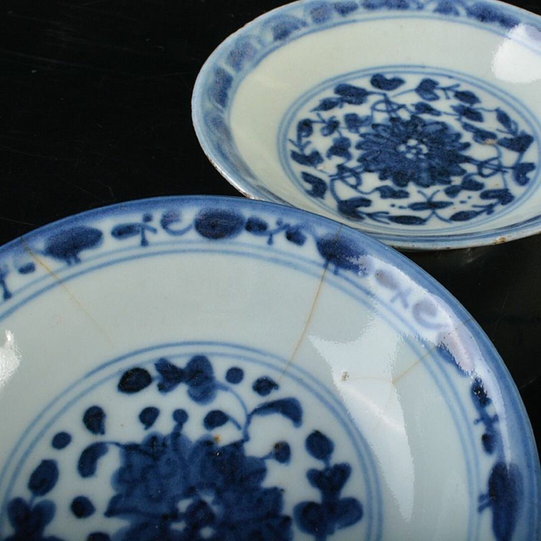 中国 新渡 青花花卉文 銘々皿 小皿 六客 C R6305 中国 新渡 青花花卉文 銘々皿 小皿 六客 C R6305
