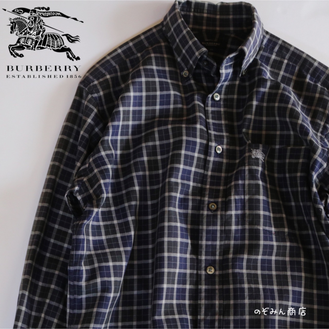 BURBERRY(バーバリー)の【BURBERRY】長袖シャツ　チェック　騎士ロゴ　L-LL相当　青系★ メンズのトップス(シャツ)の商品写真