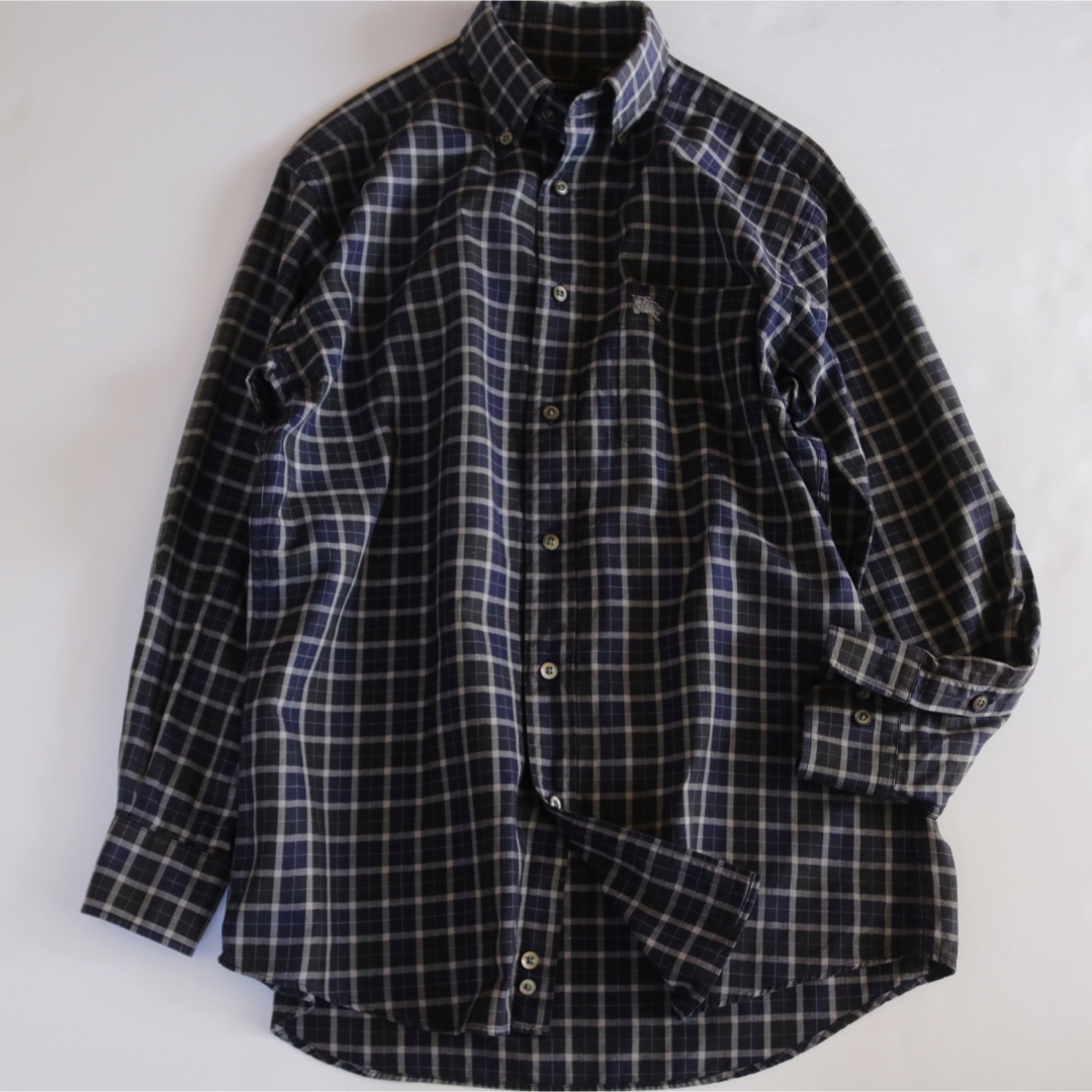 BURBERRY(バーバリー)の【BURBERRY】長袖シャツ　チェック　騎士ロゴ　L-LL相当　青系★ メンズのトップス(シャツ)の商品写真