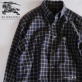 バーバリー(BURBERRY)の【BURBERRY】長袖シャツ　チェック　騎士ロゴ　L-LL相当　青系★(シャツ)