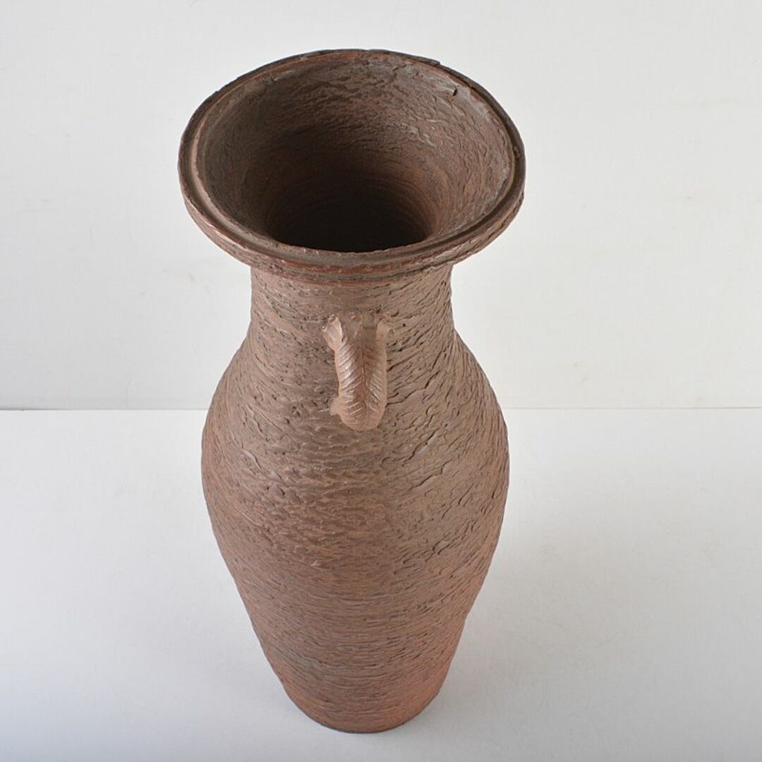 常滑焼 朱泥 松皮 双耳花瓶 高さ約50cm 書付箱 C R6310F