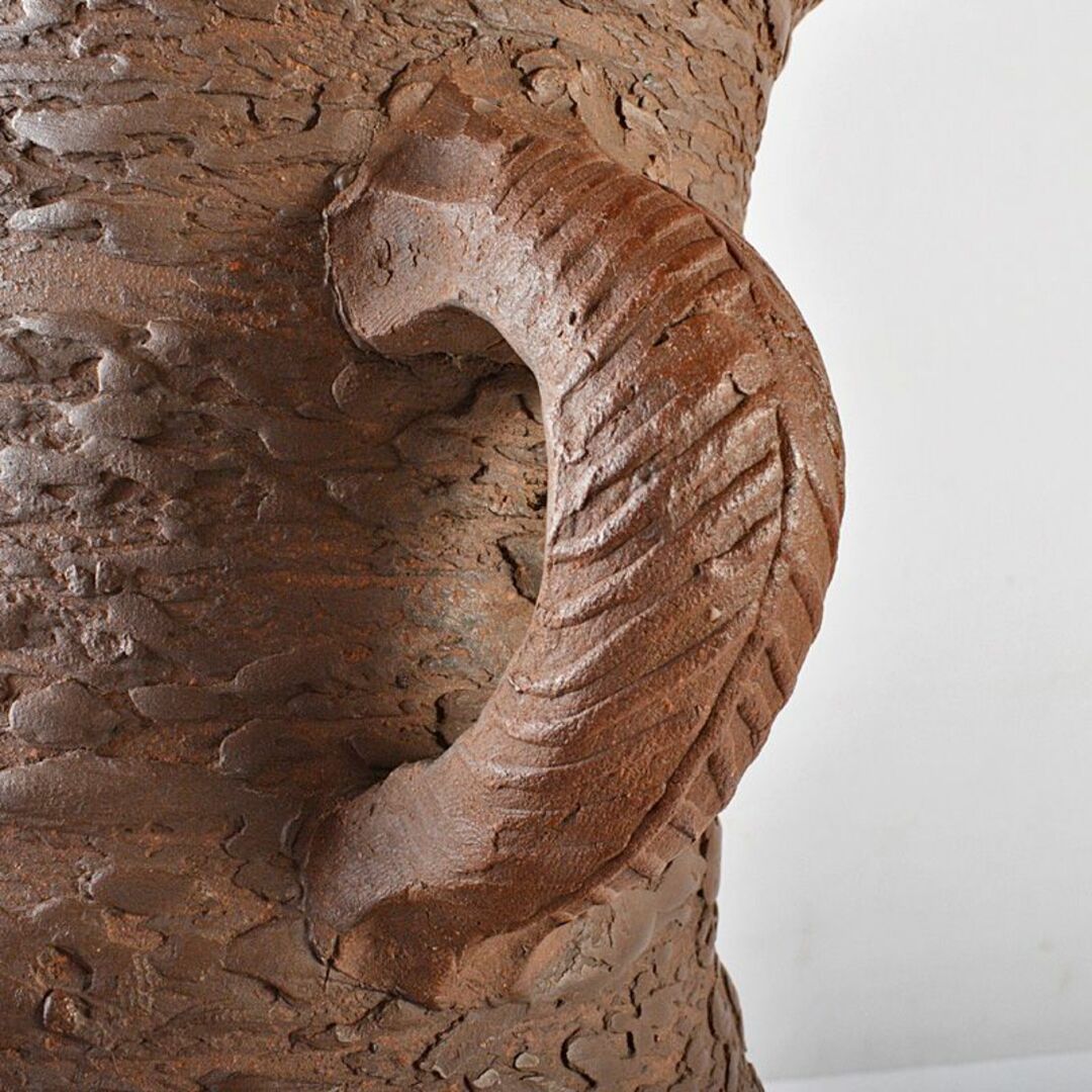 常滑焼 朱泥 松皮 双耳花瓶 高さ約50cm 書付箱 C R6310F