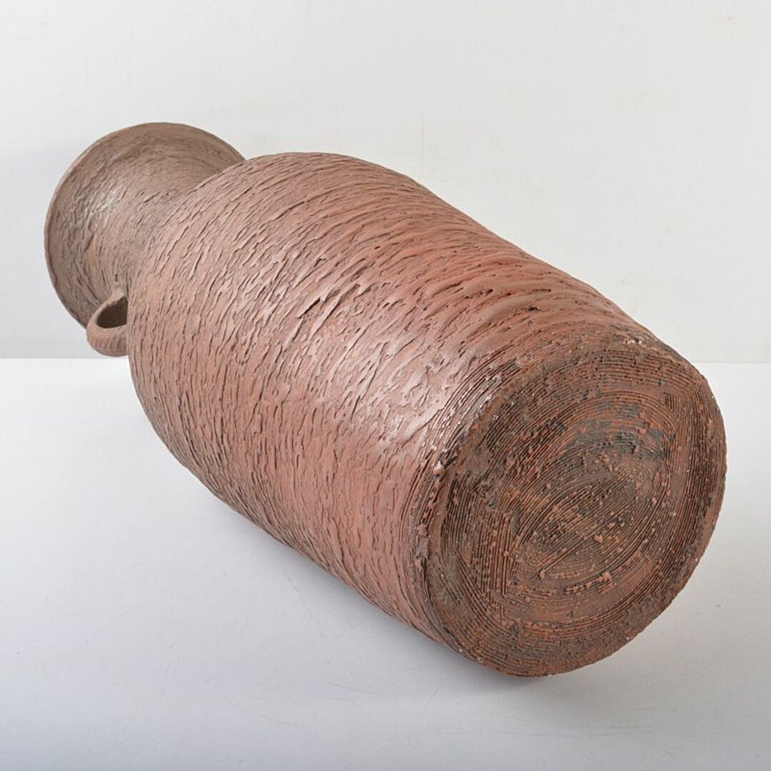 常滑焼 朱泥 松皮 双耳花瓶 高さ約50cm 書付箱 C R6310F