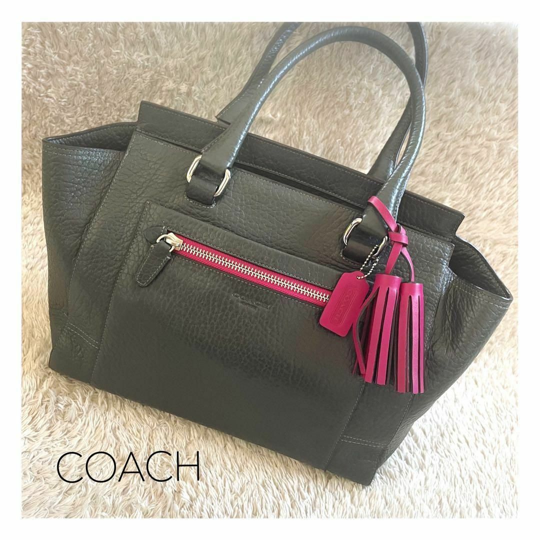 COACH  レザートートバッグ　ダークグレー