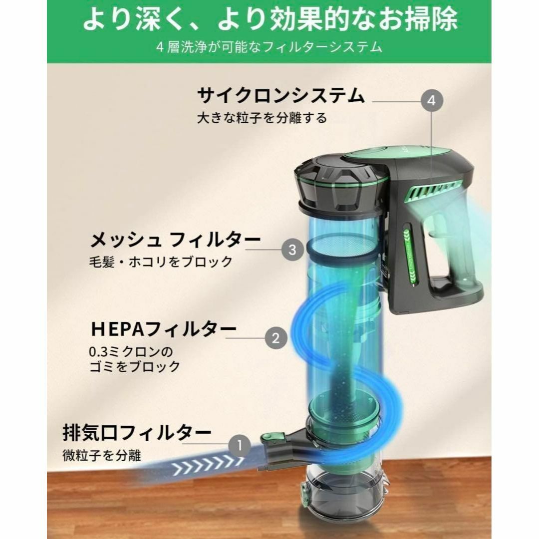 ❤コードレス掃除機❤22000Pa 強力吸引　伸縮型パイプ　サイクロン　軽量